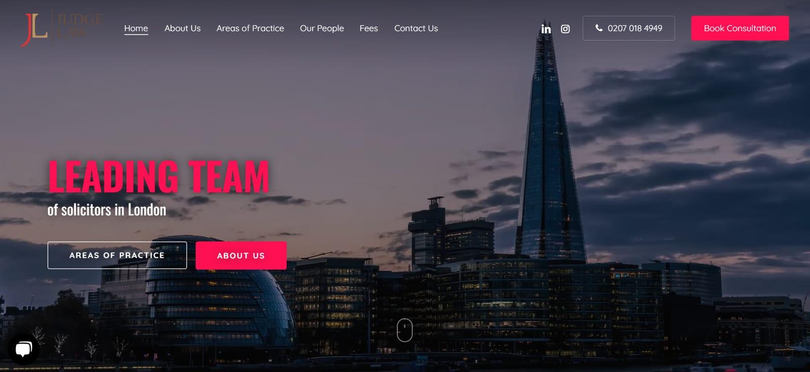 A clean, trustworthy law firm website on screen